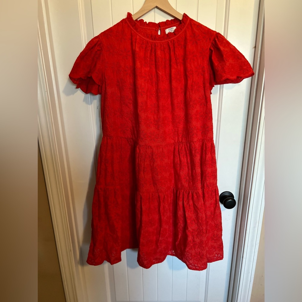 Crown & Ivy Curvy Plus red eyelet babydoll dress sz 1X plus size